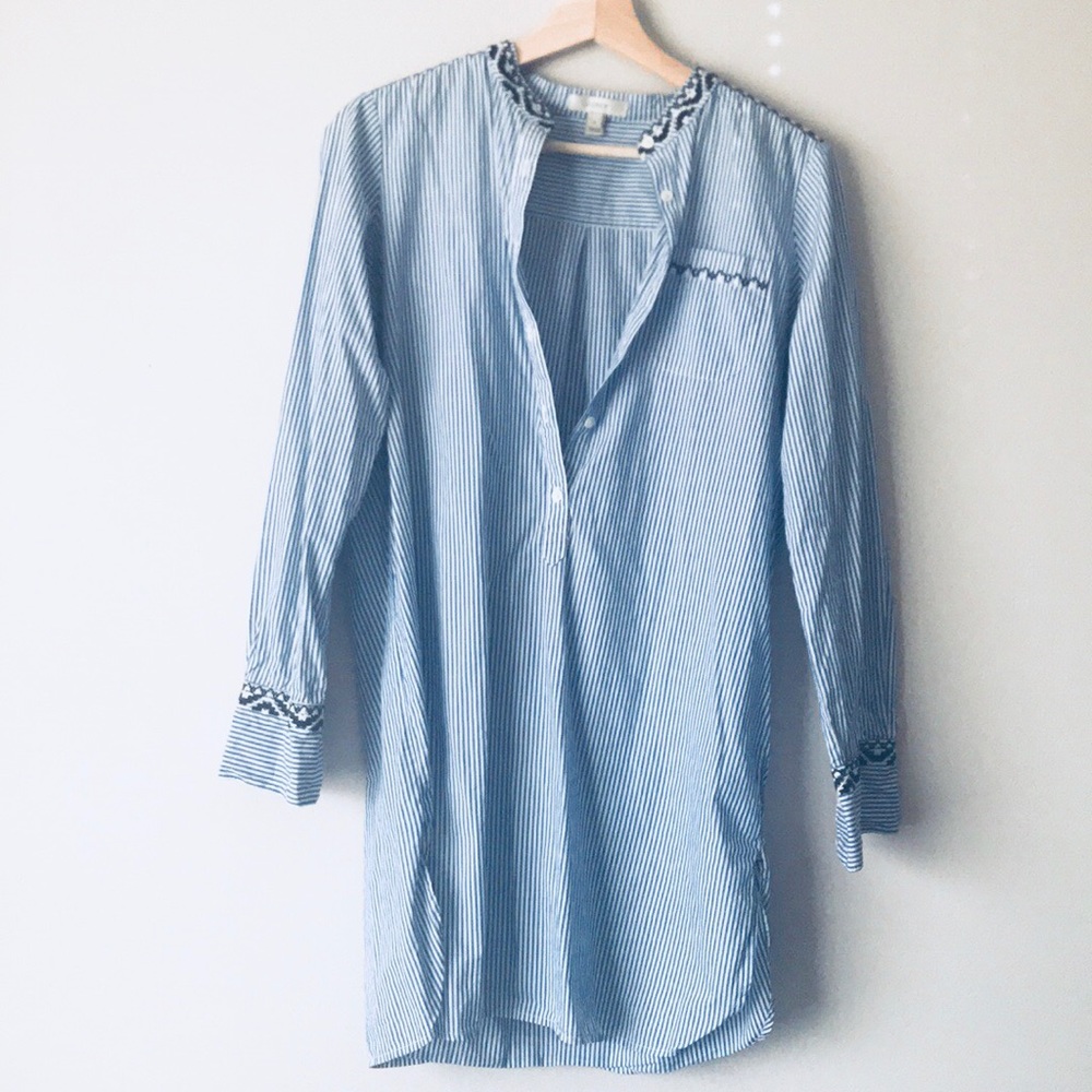 JCrew Striped Embroidered Blouse